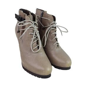 Bacio 61 Presanti Taupe Leather Ankle Boots Booties Block Heel Sz 7